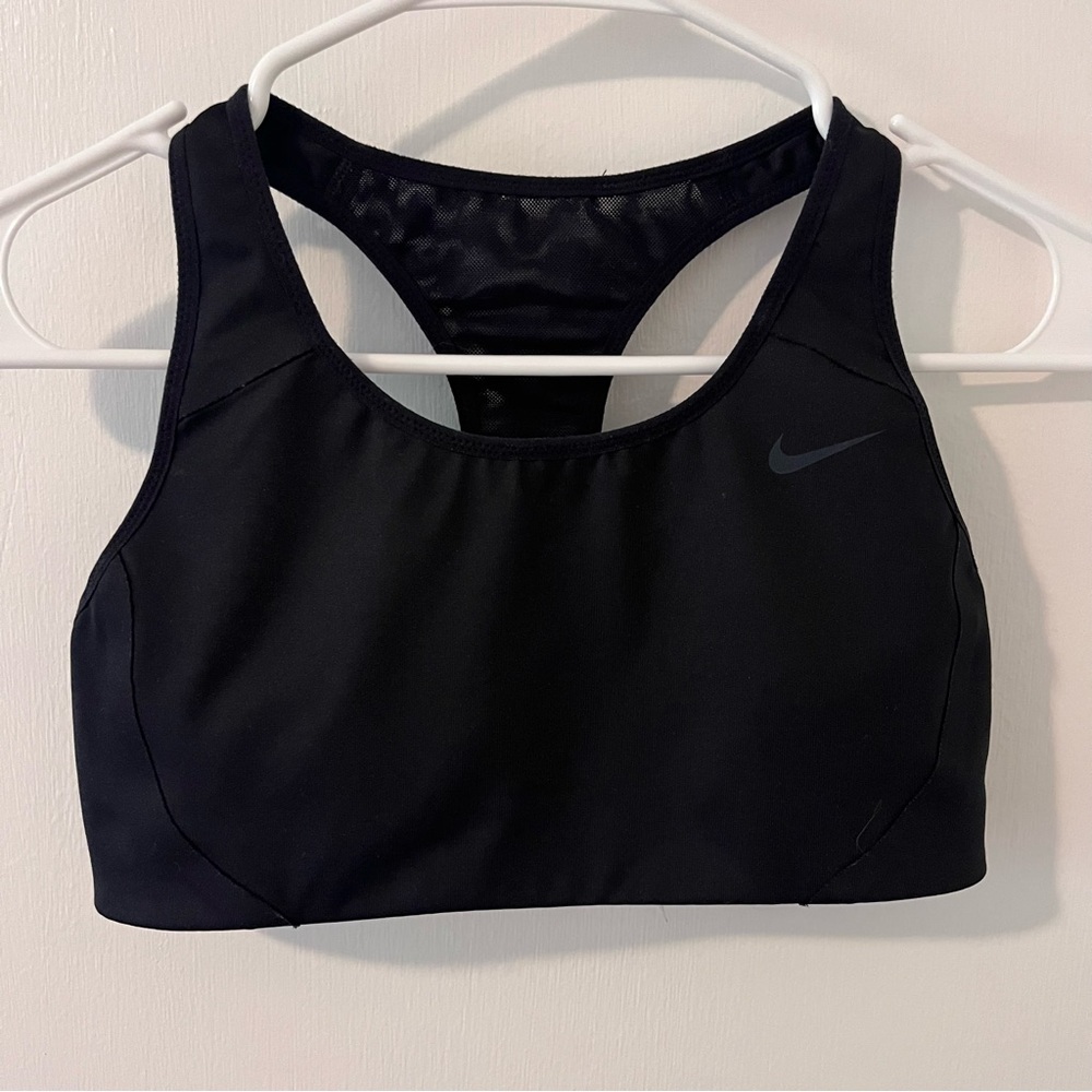 Nike Swoosh Dri Fit Black Sports Bra Wide Strap Racerback Size Small